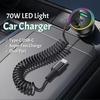 70W USB C Type-C Car Charger Black LED Light Spring Charging Cable Super Fast Charge for iPhone 16 15 Pro Max