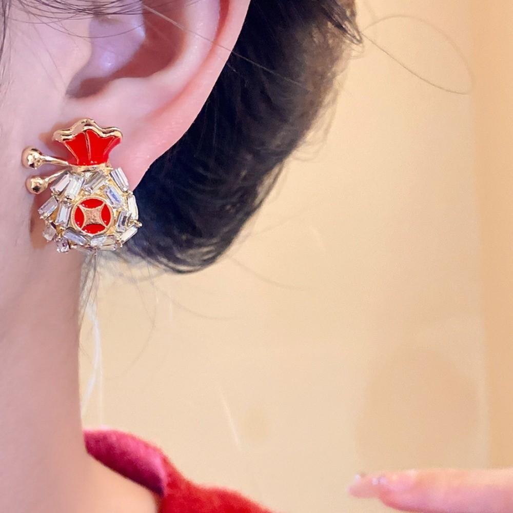 Fashion Jewelry Chinese Style Pony Earrings Hollow Rocking Pony Red Drop Earrings New Year Gift