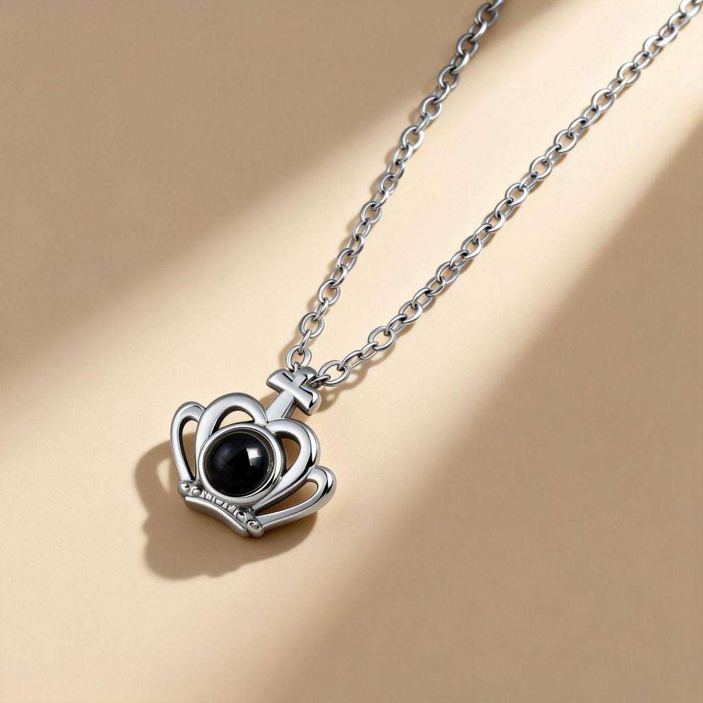 100 Languages 'I Love You' Crown Projection Necklace - Titanium Steel Clavicle Chain for Women