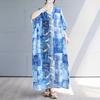 DIMANAF 2025 Summer Plus Size Dress Basic Women Casual Loose Blue Vintage New Long Oversized Dress Maxi