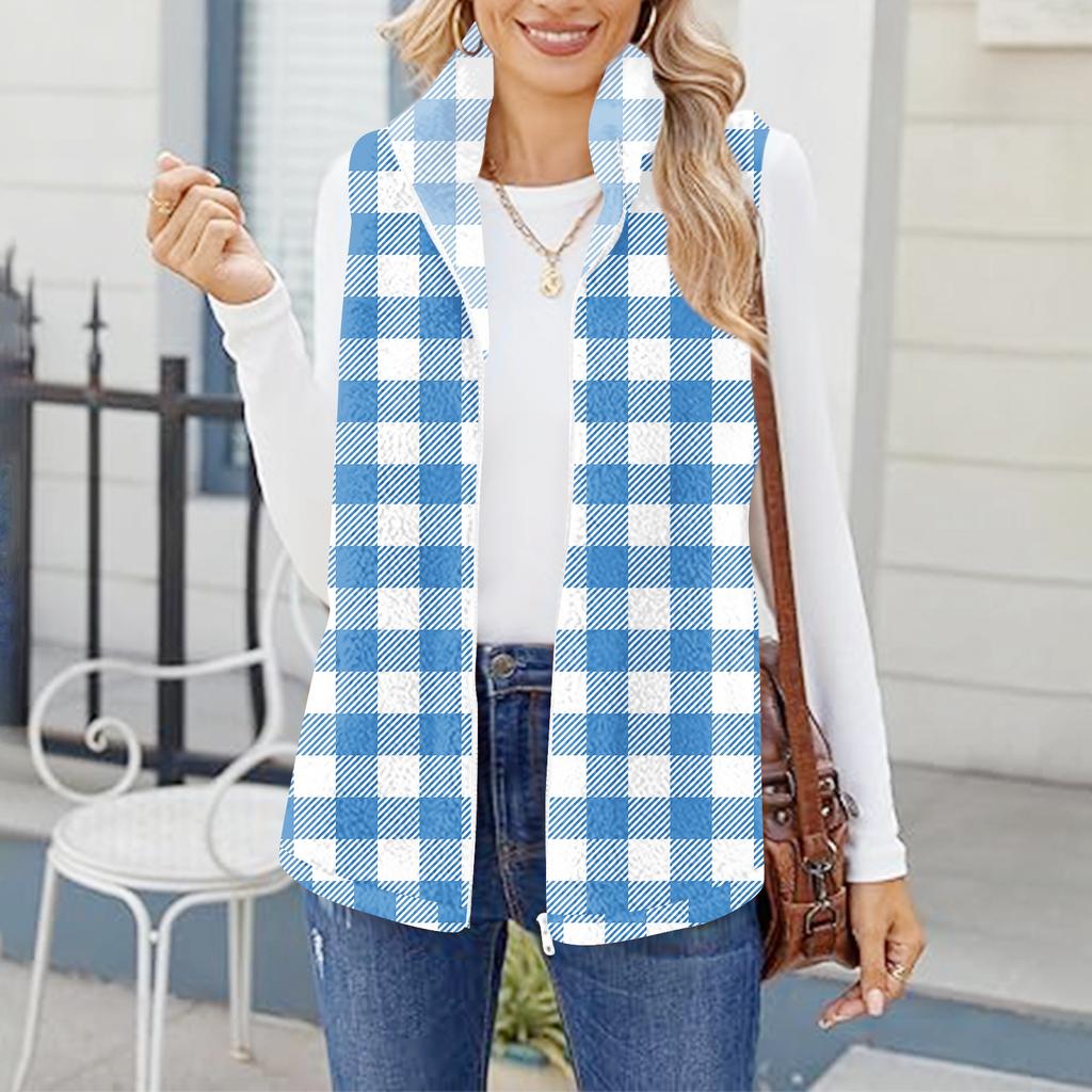 Damen Kariert Modisch Und Warm Fleece Strickweste Jacke