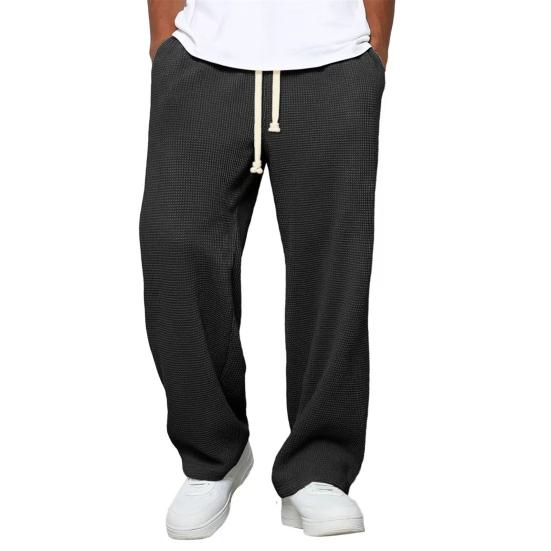 Herren Casual Baggy Hose Unifarbene Weite Hosen Lockerer Schnitt Kordelzug Taille Gerade Jogginghose für Sport Straße