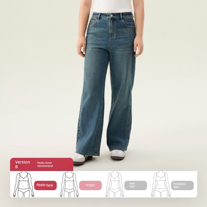 

Single Beam Plus Size Women s Clothing [Beam Series] Apple/Pear-Shaped Micro-Elastic Baguette Straight-leg Denim Slim Looking Pants B Version Apple Type (Blue)([Baguette Pants]) US2