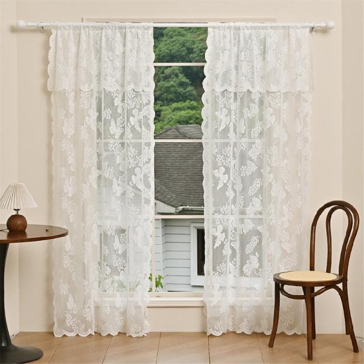 Lace Window Panel Blackouts Lace Curtain Flower Embroidered Sheer Curtain Ready To Use For Instantly Room Upgrades