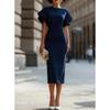 IHUASU Fashion Summer Spring Solid Color Print O-Neck Short Sleeve Casual Dresses