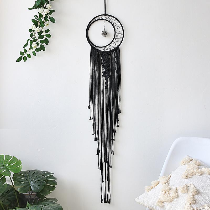 Black Macrame Wall Hanging Tapestry Sun Moon Dream Catcher Woven Handmade Home Decor