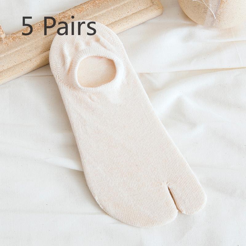 5 Pairs of Women's Summer Pure Cotton Shallow Mouth Silicone Anti Slip Invisible Two Toe Boat Socks