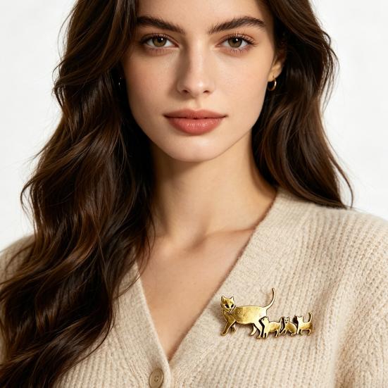 Cute Cat Family Brooch Cat Mom And Kittens Lapel Pin Stylish