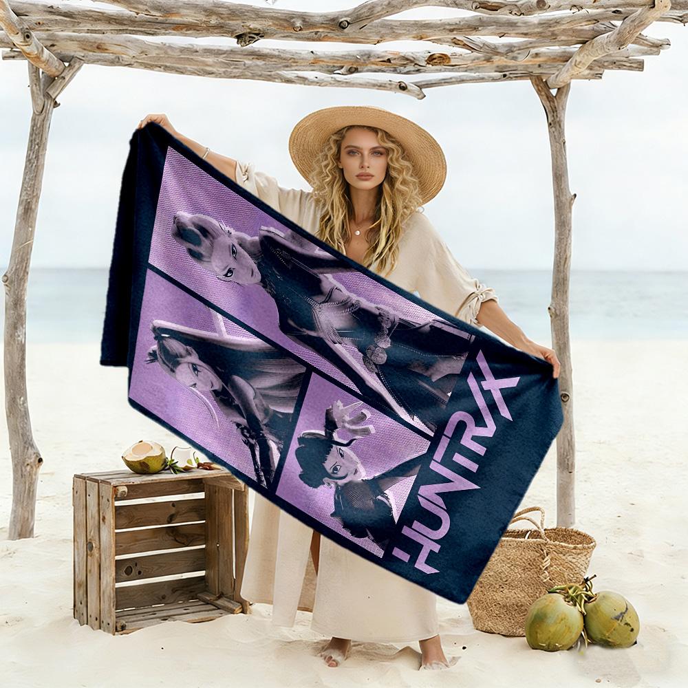 Colorful K-pop Demon Girl Beach Towel Super Soft & Absorbent Comfortable Lightweight Portable for Swimming,Beach,Camping, Travel, Beach Accessories,Gy