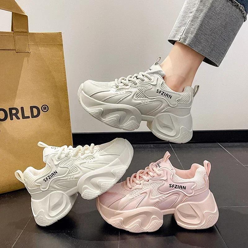 Women Sneakers Mesh Breathable Increased Internal Sports Jogging Casual Trainers Ladies Fitness Vulcanize Shoes Women's