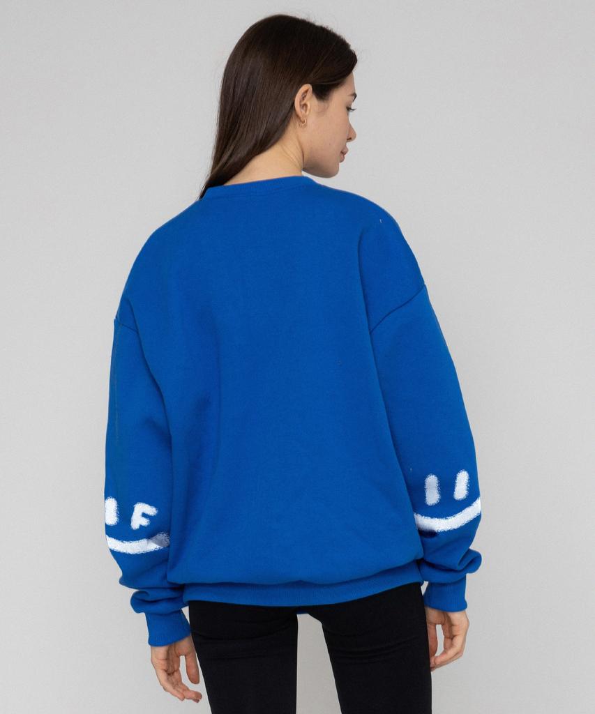 GRAVER [Unisex] Elbow Spray Smile Drawing Sweatshirt_Cobalt Blue