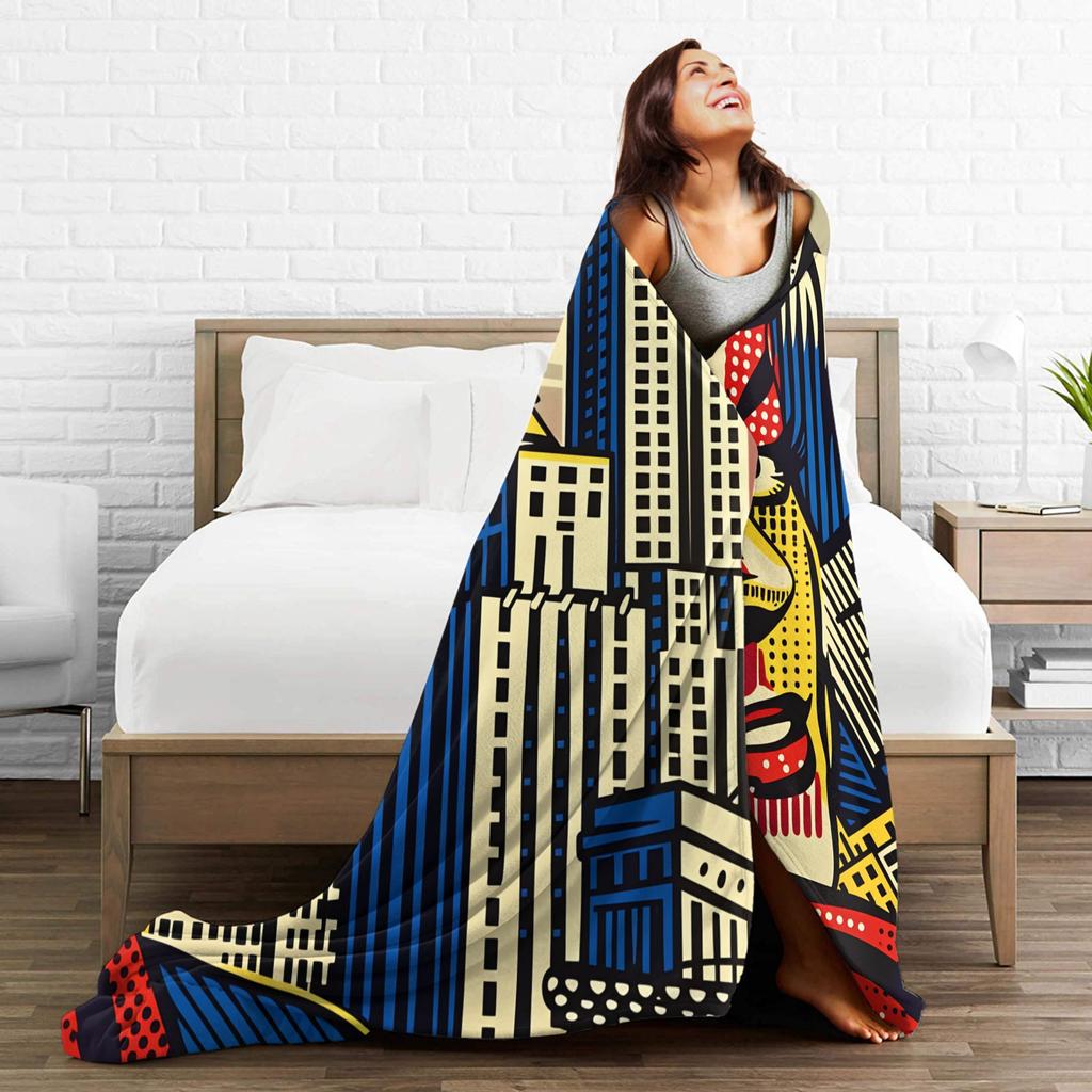 Roy Lichtenstein Pop Art Blanket Airplane Travel Flannel Throw Blanket For Bedroom Super Soft Custom Quality Bedspread Gift