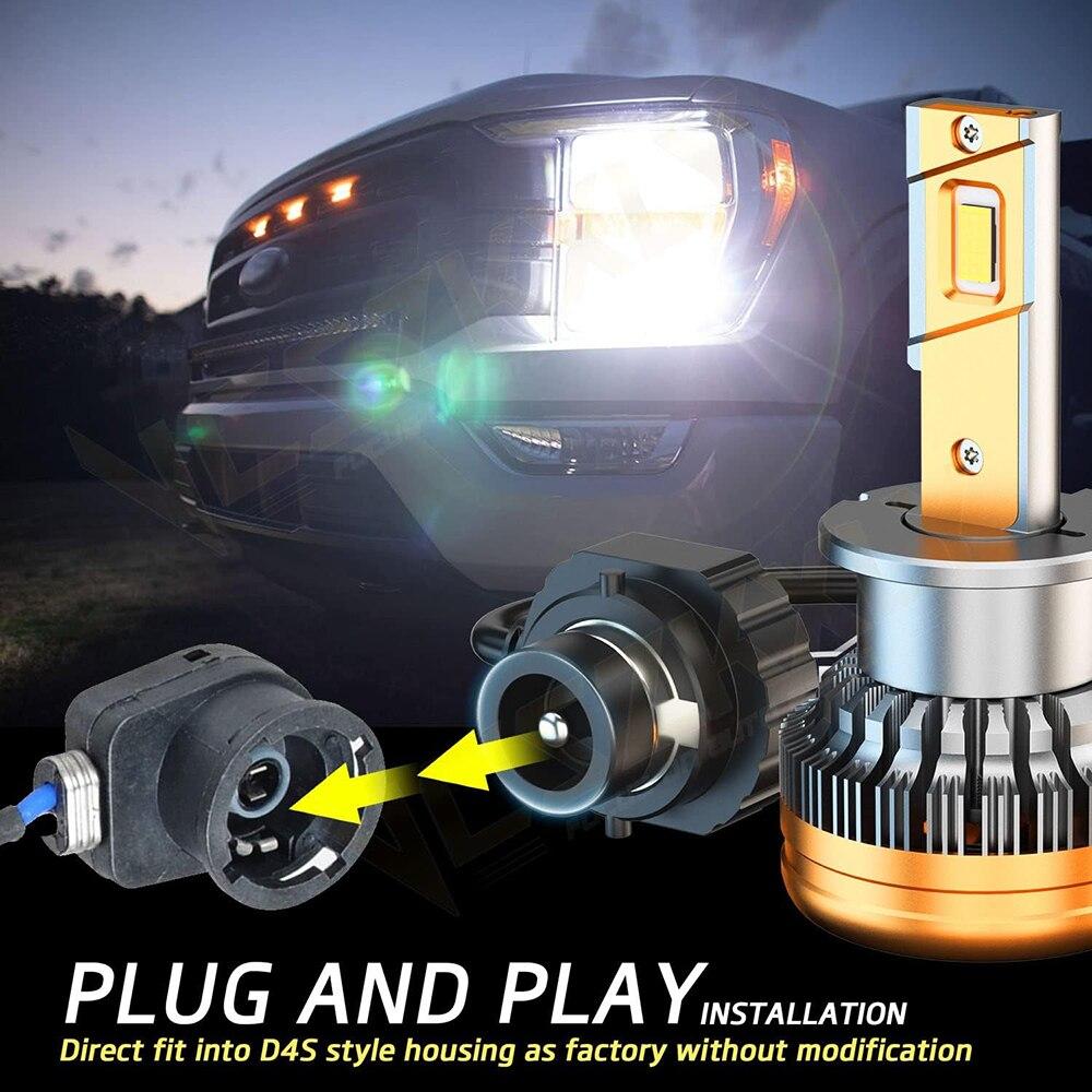 Roadsun D1S LED Headlight Bulbs 6000K Cool White 500% Brighter D4S D3S D2S LED Bulb 100% Error Free Xenon Headlights Replacement