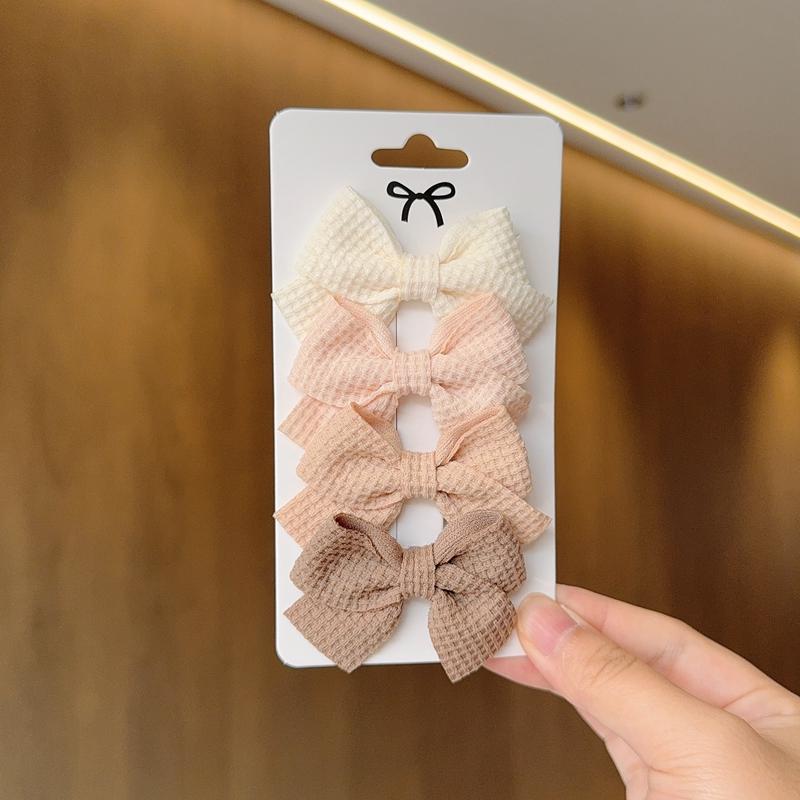 4PCS Soft Cotton Bow Hairpin Girl Sweet Plaid Design Hairpin Color Block Delicate Hairgripe Barrettes Kawaii Child Accessories
