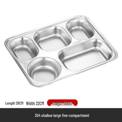 JingJingRS Stainless Steel 5-Compartment Square Meal Tray
