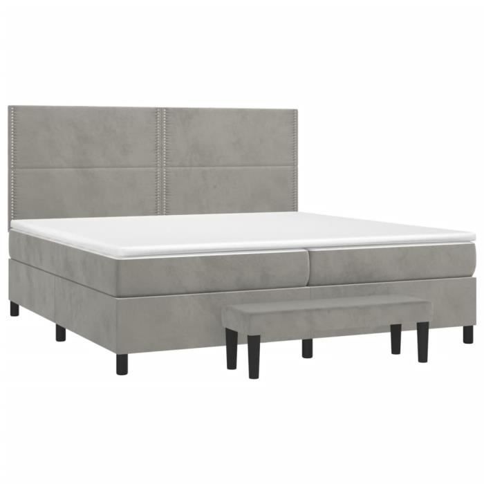 3137803 vidaXL Divan Bed and Mattress Light Grey 200x200cm Velvet