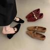 Evening Wind Retro Square Head Shallow Mouth Single Shoes Women's Spring and Autumn Suede Temperament Casual Thick Heel Mary Jane Shoes
