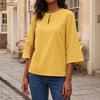 Blusa da donna a maniche 3/4 a girocollo in cotone ampio a tinta unita