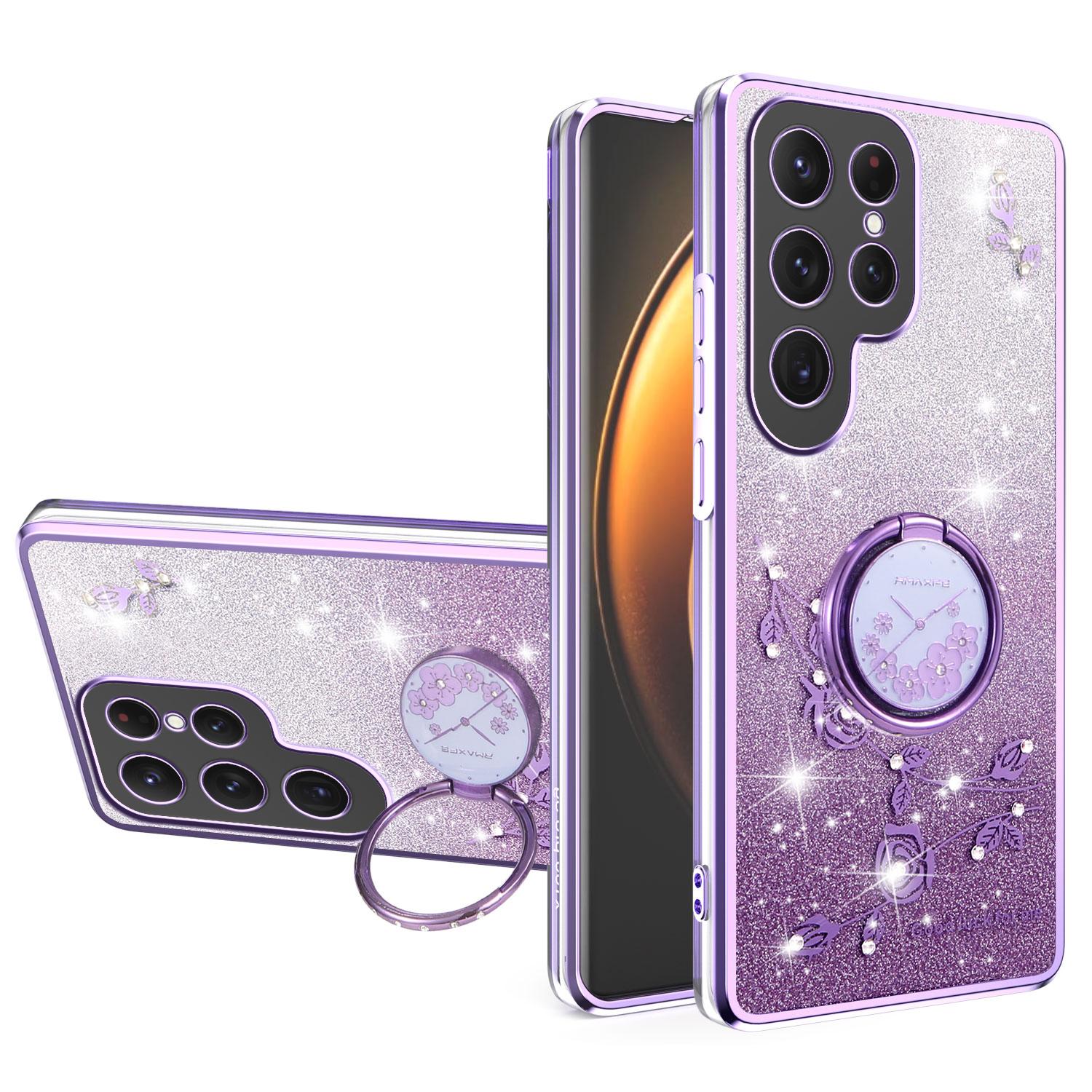 

Eternal Flower Bling Phone Case with Kickstand Gradient Diamond Design for Samsung Galaxy S24 S23 FE S25 Ultra S22 S21 plus Case Galaxy S25+ фіолетовий