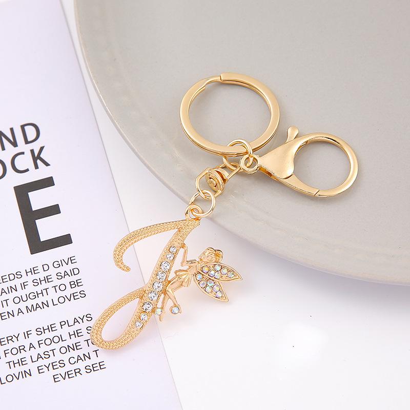1Pc Alloy Rhinestone-Inlaid 26 English Letter Keychain Pendant For Women'S Fashion Car Bag Decoration Keychain Jewelry