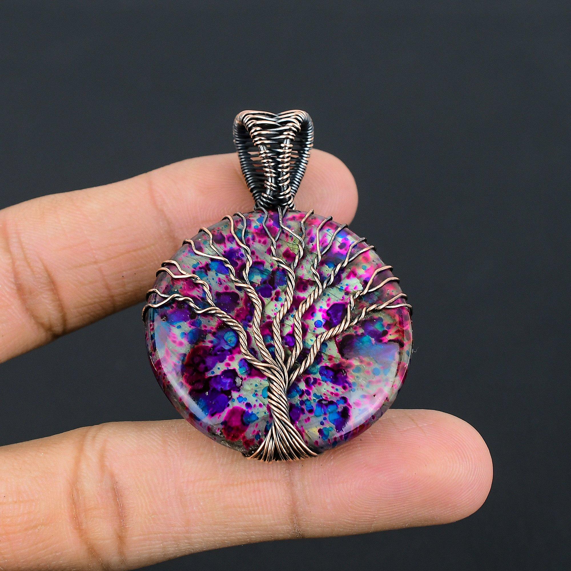 

Кулон Древо Жизни с мультифлеш лабрадоритом, Ювелирные изделия, обернутые медной проволокой 999 пробы, Кулон ручной работы с драгоценным камнем, Подарки для жены, Совершенно новый кулон 2.55 Inches