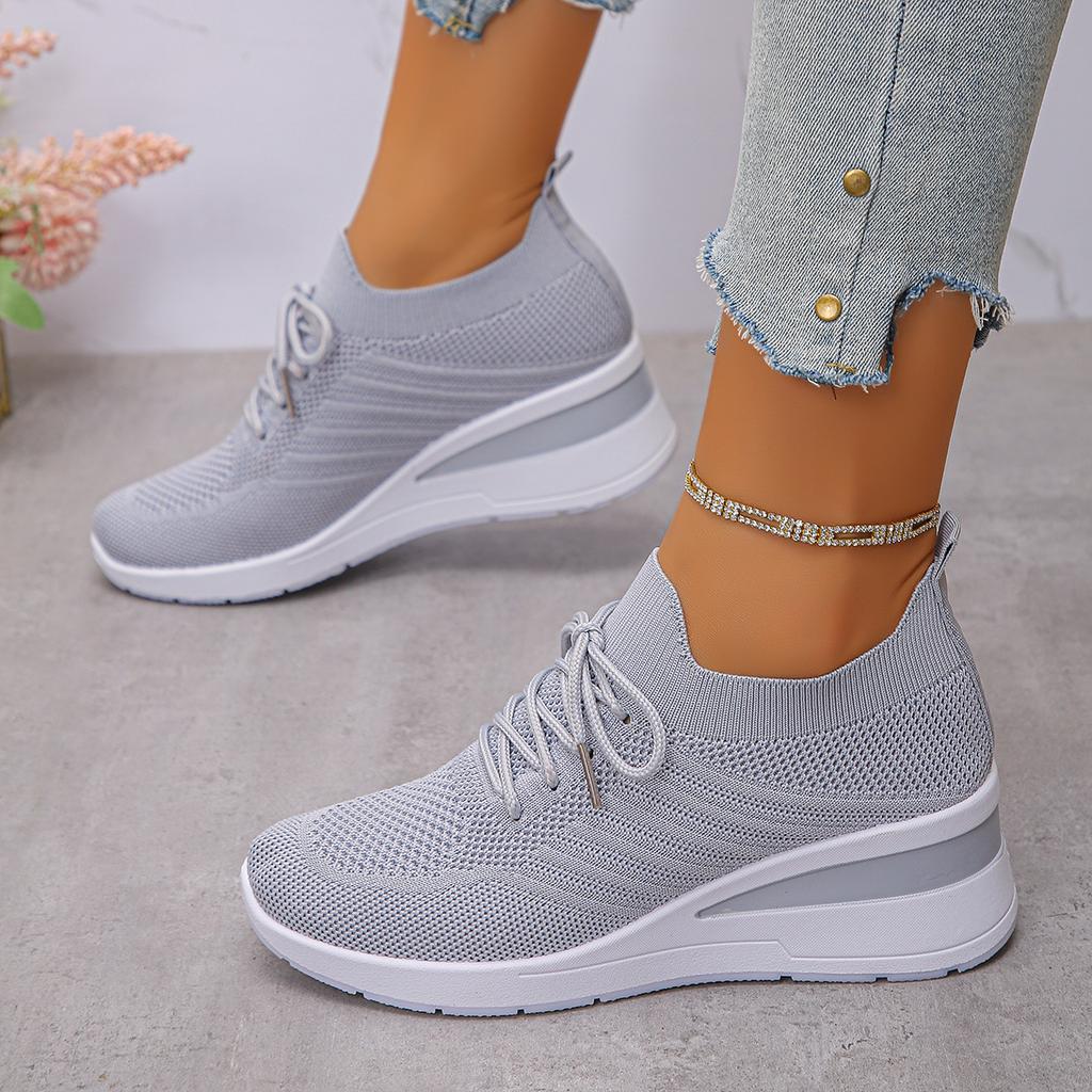 Fashionable Wedge Style Women's Sneakers Spring Autumn New Arrival Casual Thick Bottom Knitted Mesh Breathable Platform Shoes