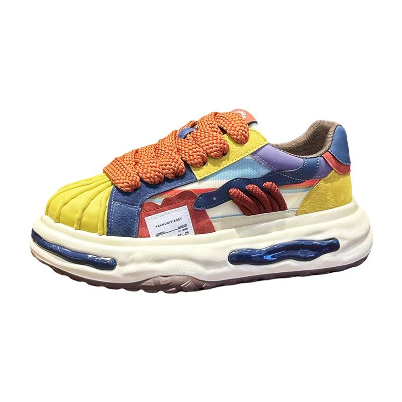 Leather cloth breathable color matching casual shoes comfortable and lightweight thick-soled Forrest Gump shoes
