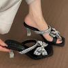 Fashion Women Crystal High Heels Slippers Luxury Sexy Sandals Square Toe Shoes Summer 2025 New Designer Party Shoes Open Toe Flip Flops