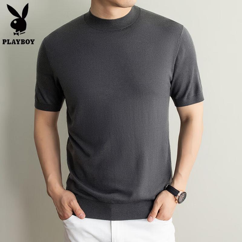 PLAYBOY Men s Silk Blend Round Neck Knit T-Shirt XL