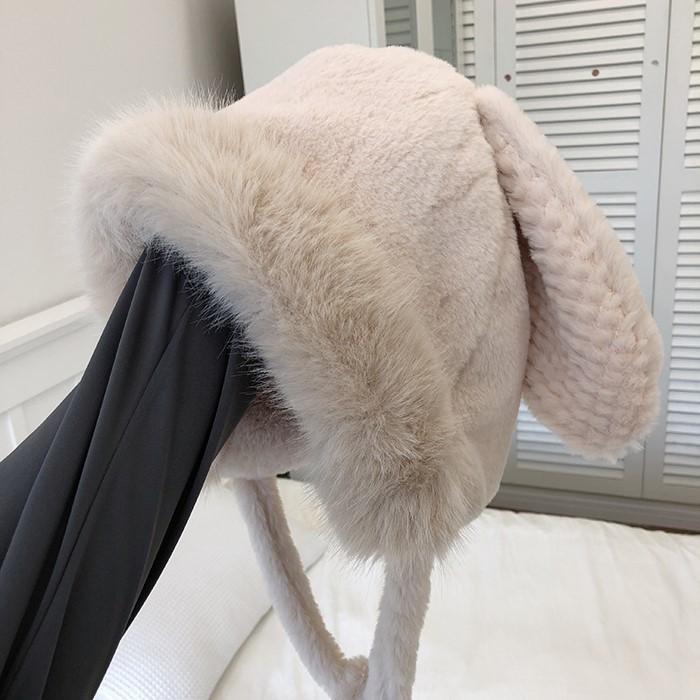 Autumn and winter furry cute rabbit ears children warm ear protection hat headgear cold hat thickened pullover hat