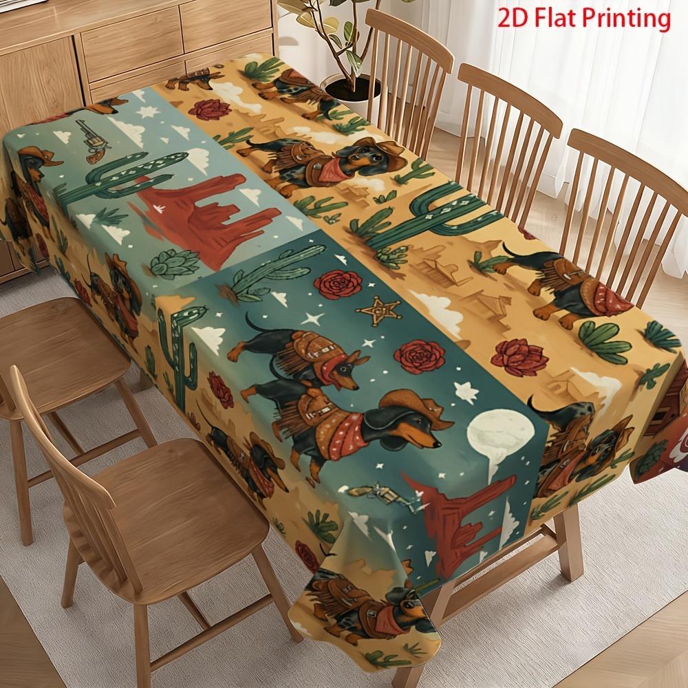 Western Wilderness Style Cartoon Tablecloths for Table Decor Waterproof Rectangle Reusable Tablecloth for Kitchen Dining Party