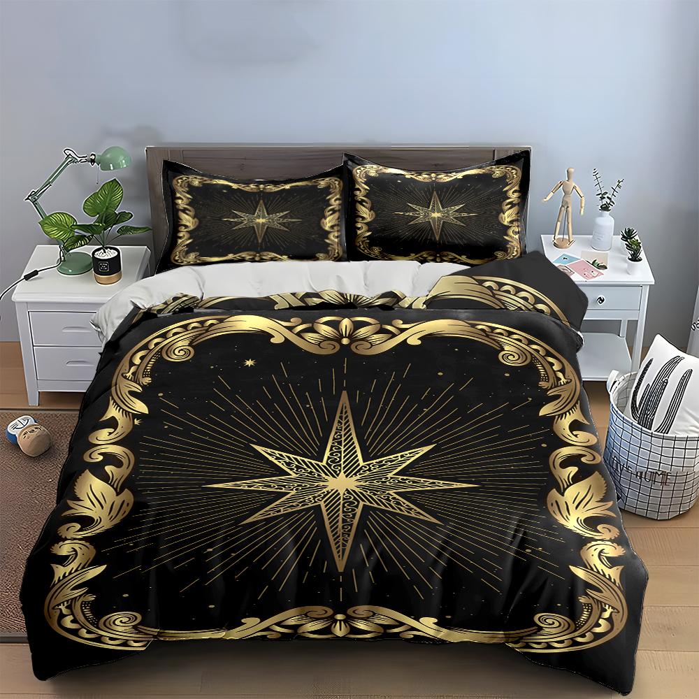Golden Starburst Pattern Bedding Set Bedding Set (1 Duvet Cover, 2 Pillowcases, Duvet Not Included)