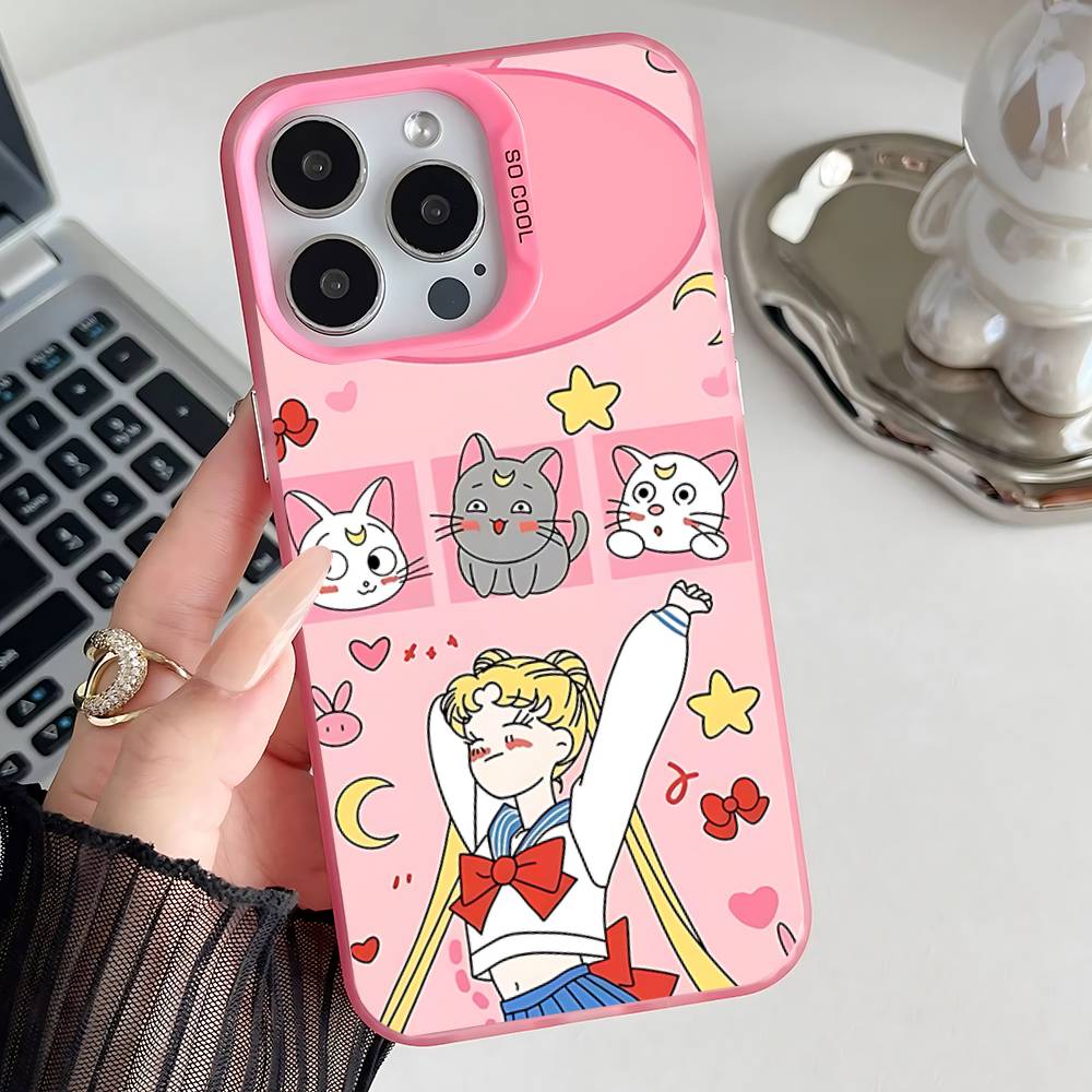 Handyhülle für iPhone 17, 16, 15, 14, 13, 12, 11, Pro, XS, Max, Plus, Mini, SE Anime S-Sailor-M-Moon Pink Candy Matte Shockproof Cover