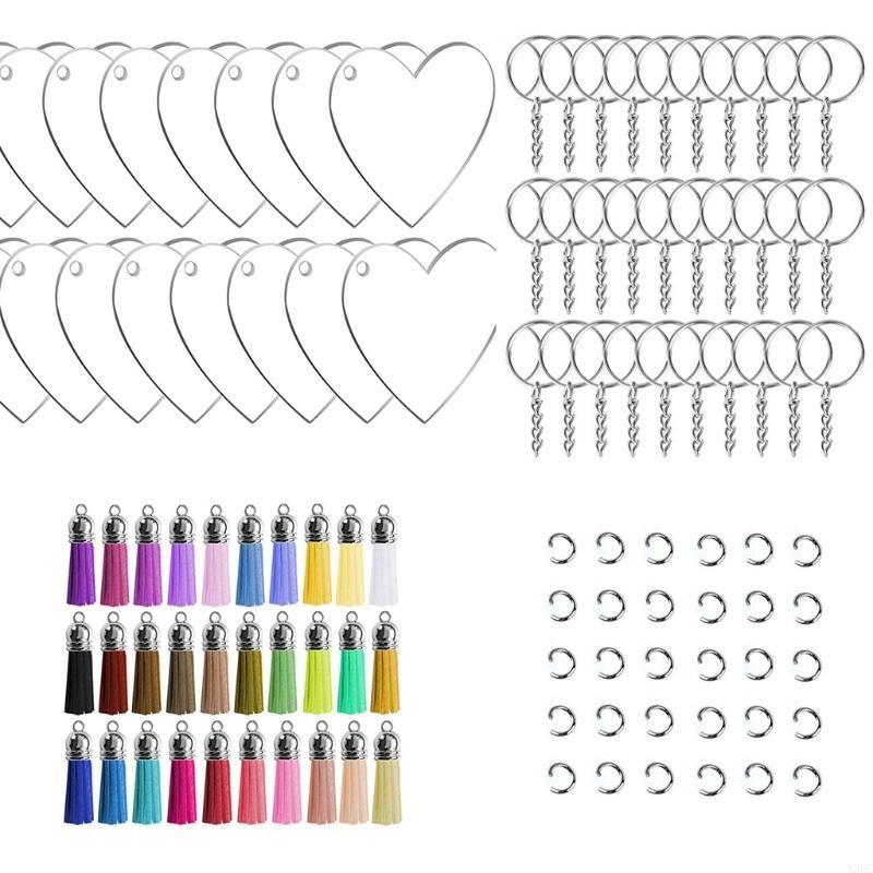 

30pcs/set Acrylic Keychain Blanks with Tassels Clear Circle Disc Jump for Key Rings for DIY Keychains Crafting X3UC