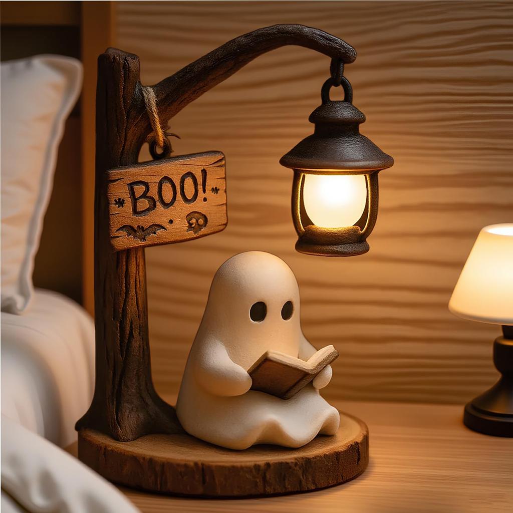 Cute Ghost Reading Lantern Home Ofice Night Light Desktop Ornament Creative Halloween Party Gift Novelty Halloween Decoration