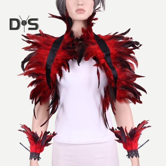 1 комплект поддельный воротник с кольцом на запястье готический стиль перьевая шаль — фото 9