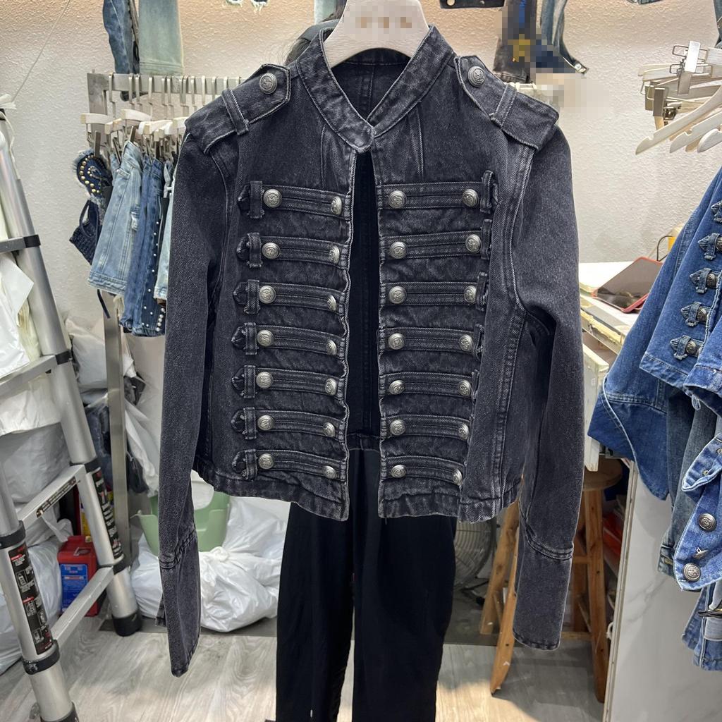 "European Retro Palace-Style Button-Down Long-Sleeve Denim Jacket - Spring/Autumn 2025 Fashion with Stand-Up Collar"