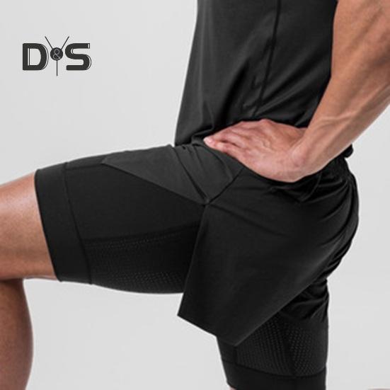 Herren-Shorts, einfarbiges Design, elastischer Bund, Kordelzug, lässige Shorts, doppellagig, schnelltrocknend, atmungsaktiv