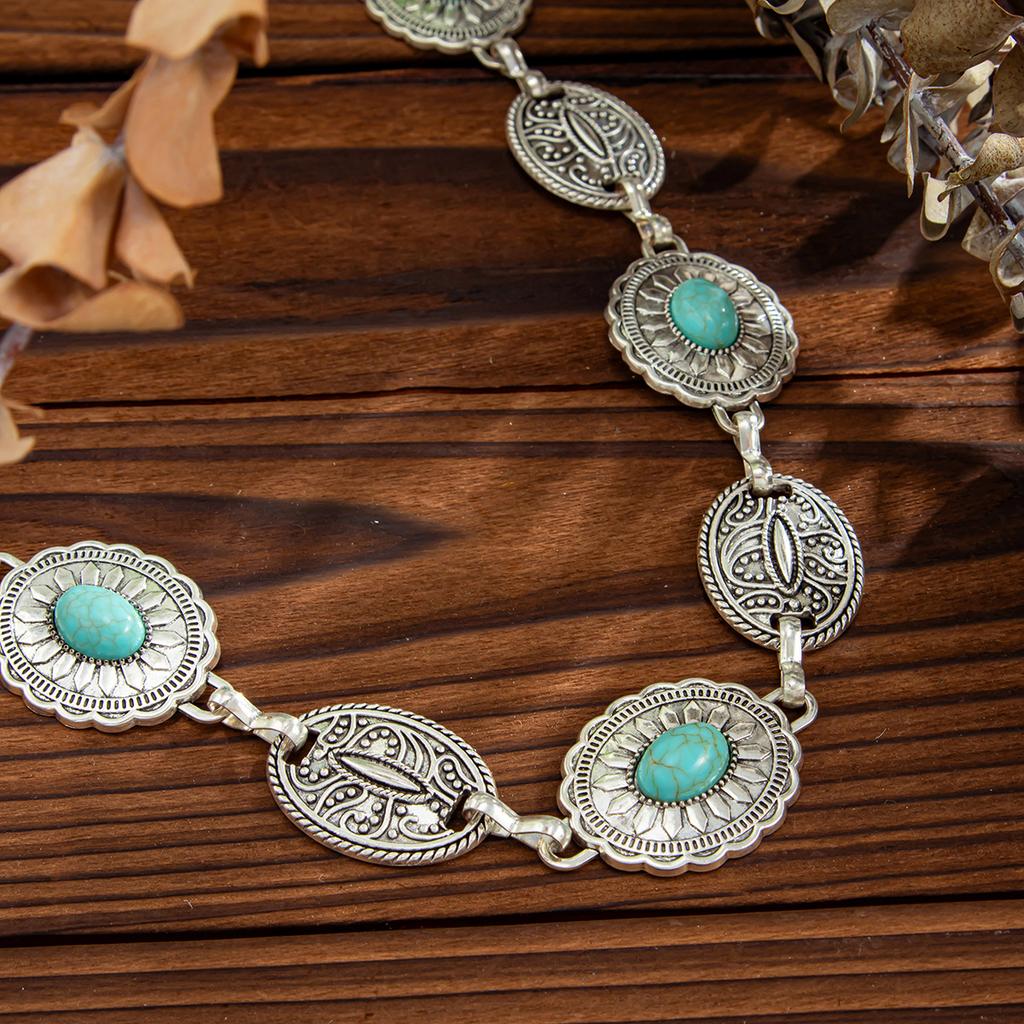 Retro Turquoise Tailleketting voor Dames Boheemse Decoratie Vintage Verstelbare Buik Tailleketting Geschikt voor Rokken Jurk Sieraden Cadeau