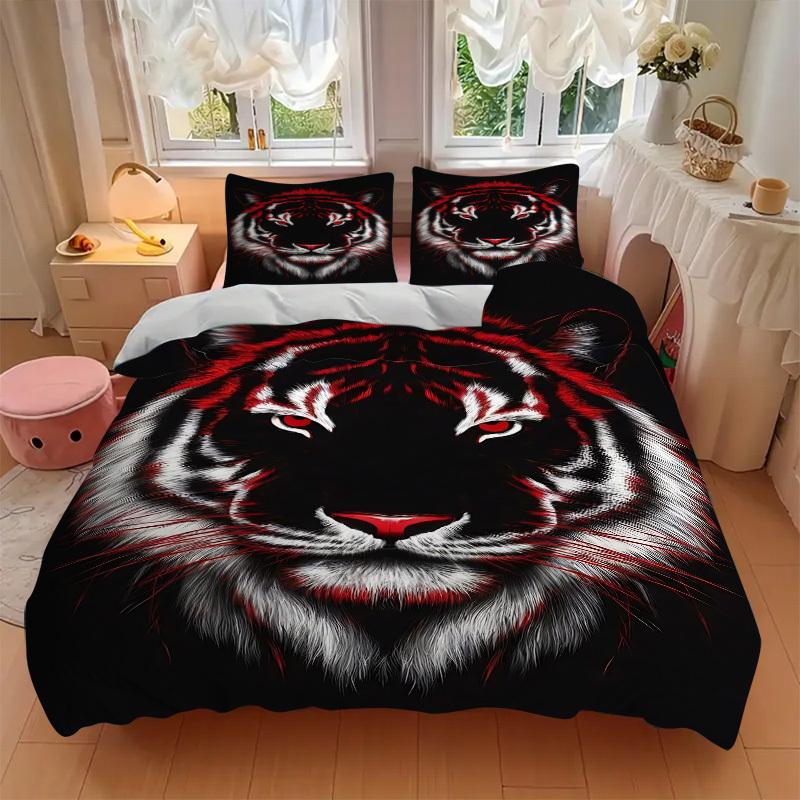 3pcs Tiger Face Duvet Cover Set, Soft Comfortable Duvet Cover,Guest Room (1*Duvet Cover + 2*Pillowcase, Without Core) Yy251104156