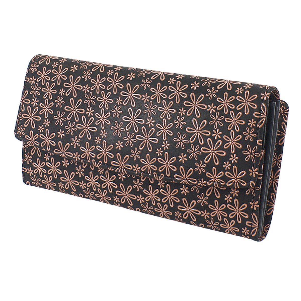 

Inden Long Bundle Large Black x Pink Snow Grass Pattern [Indenya] Wallet, S, Capacity, Deerskin, Lacquer, 2310-51-160