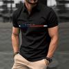 Polo da uomo a maniche corte con stampa a righe digitali 3D, colletto button-down, traspirante, misto cotone piqué