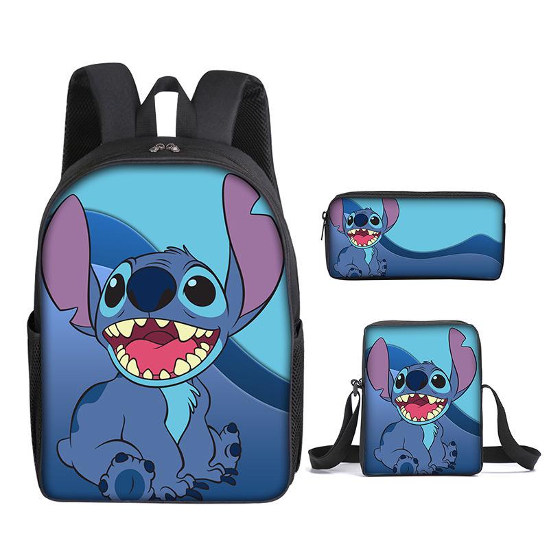 New Stitch Backpack, Stitch Three Piece Set, Elementary School Printed Cartoon Backpack, Shoulder Bag, Pencil Case Set