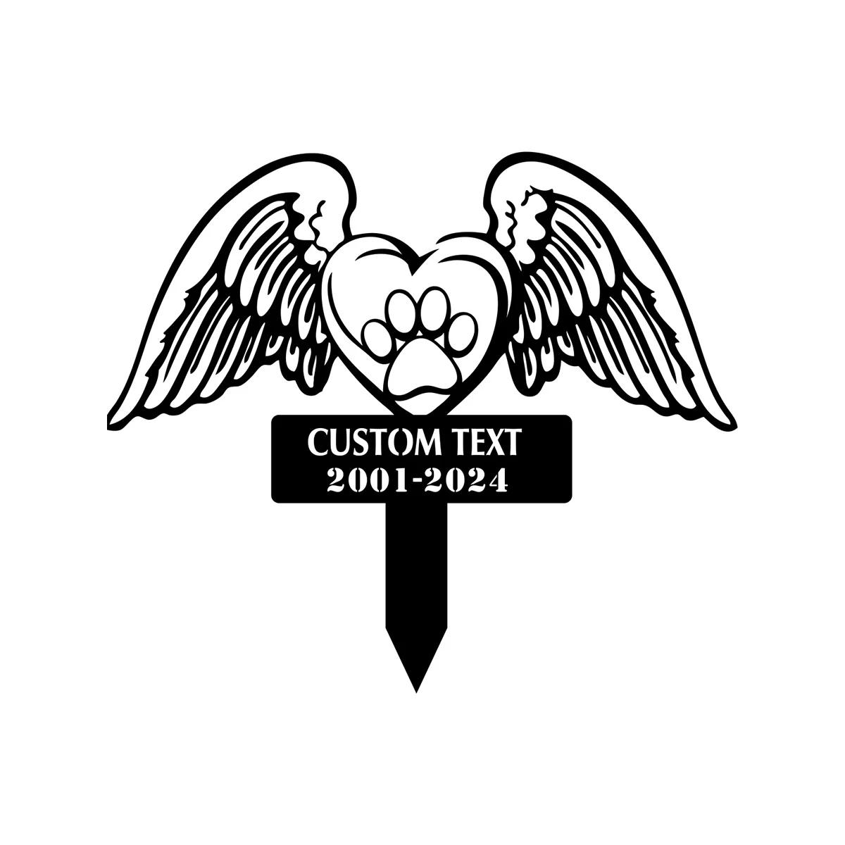 

Pet Memorial Garden Stake, Metal Plaque with Angel Wings Paw Print, Grave Marker for Dog Cat, Personalized Gift чёрный