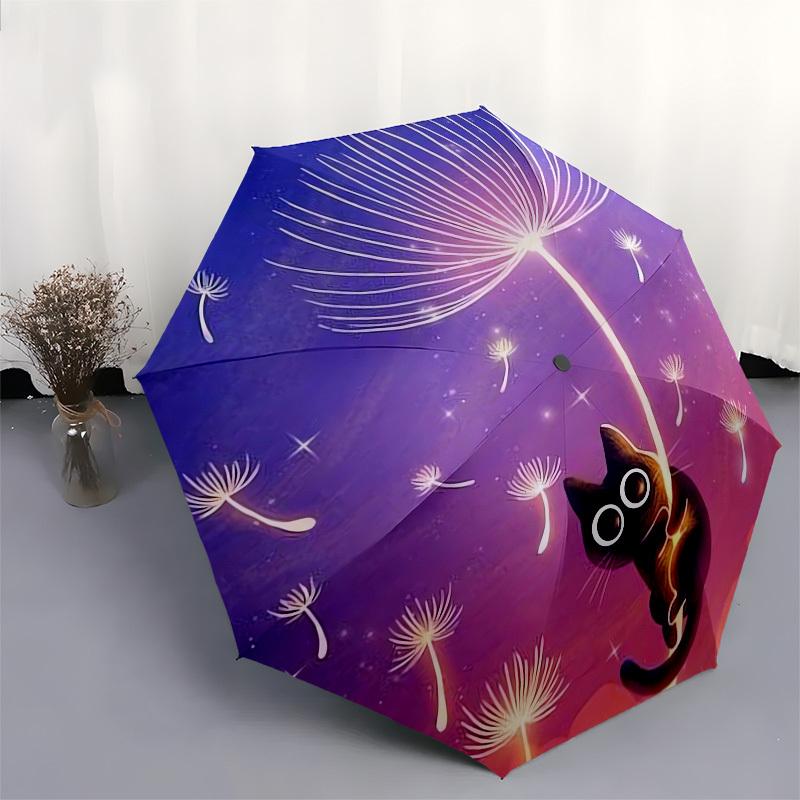 1pc Dandelion Cat Night Sky Umbrella with Plastic Handle,Suitable for All Seasons Home Travel Outdoor UmbrellaM919