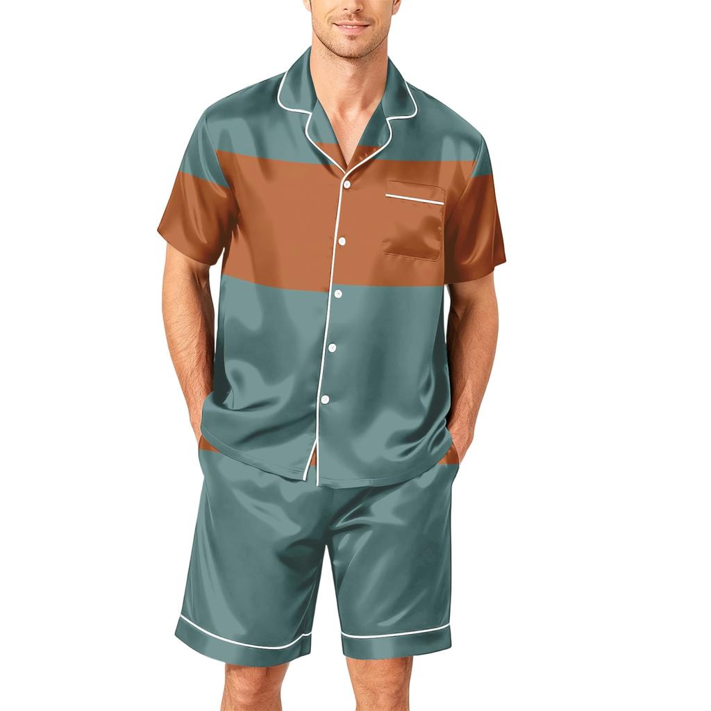 Men's Short Sleeve Pajama Set Button Down Shirt with Notched Collar and Matching Shorts Soft Lightweight Lounge Sleepwear S-XXXXL