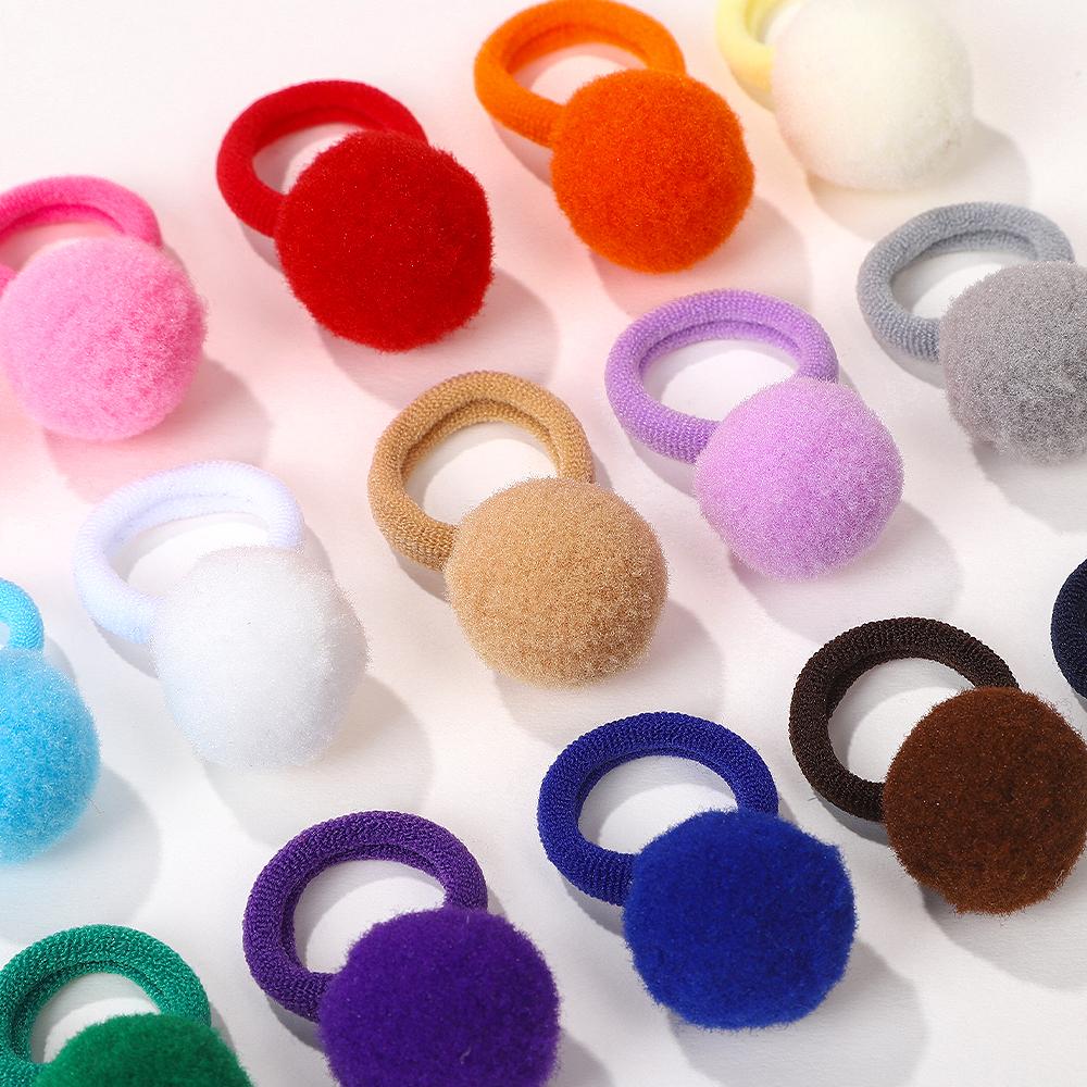 20pcs Kids Elastic Hair Bands Girls Plush Ball Rubber Band Children Sweets Scrunchie Hair Ties Clip Baby Hair Accessories