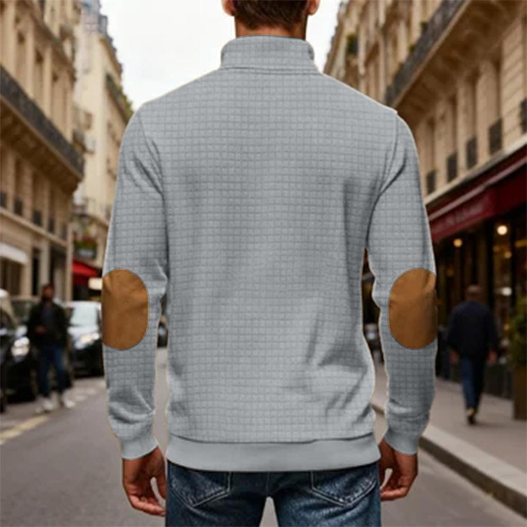 Men's Casual Oversized Solid-Color Outdoor Small Check Stand-Up Collar Half-Zip Sweatshirt