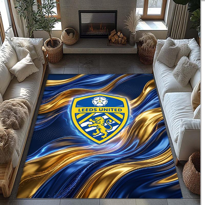 Leeds United Football Print Crystal Velvet Rug, Comfortable Water Absorbent Non Slip Indoor Floor Carpet