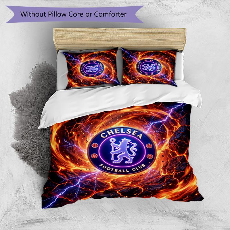 Set Lenzuola 3 Pezzi Stampato Chelsea FC Morbido Delicato sulla Pelle Lavabile Copripiumino e Federe Set Tutte le Stagioni Camera da Letto